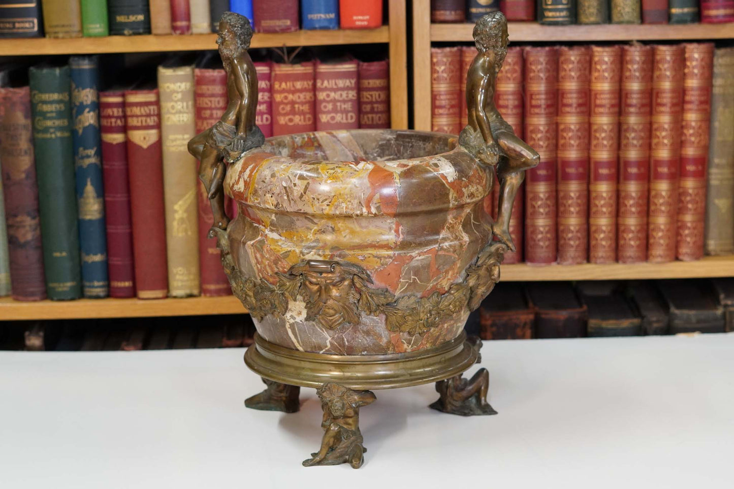 Bronze & Marble Urn with Classical Figures