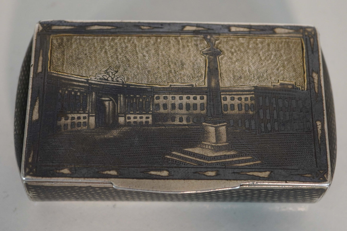 Russian Silver Snuff Box with Engraved St. Petersburg Landmarks - Dated 1840