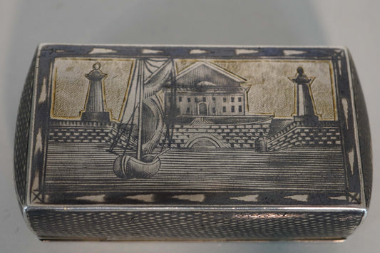 Russian Silver Snuff Box with Engraved St. Petersburg Landmarks - Dated 1840