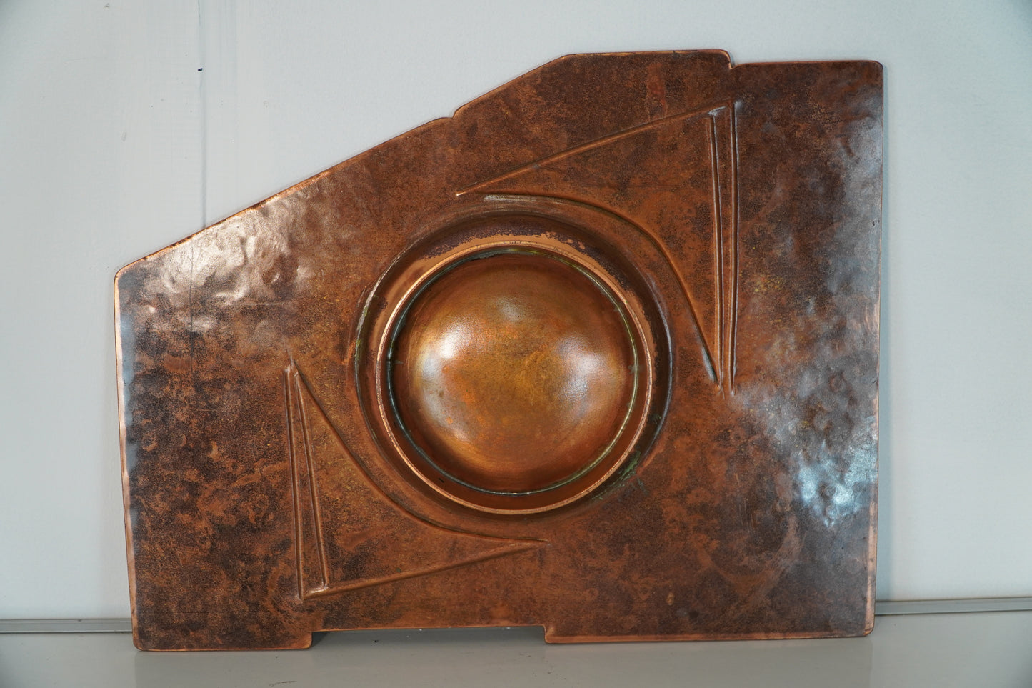 Art-Deco Modernist Copper and Enamel Abstract Decorative Wall Plaque by SAM FANAROFF BEM