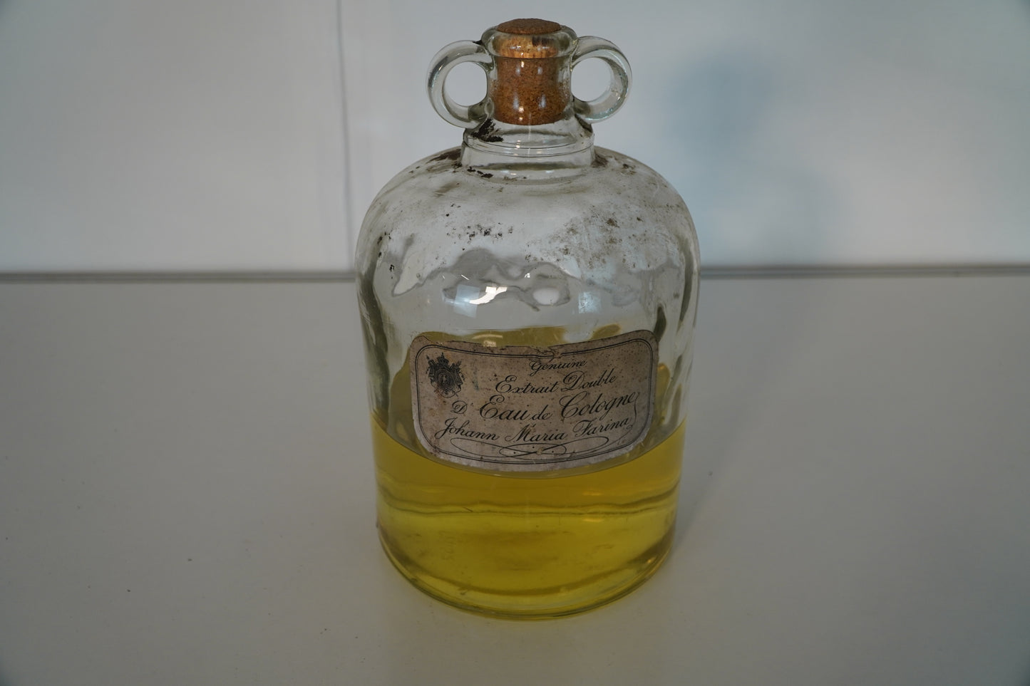 Antique Johann Maria Farina Eau de Cologne Extrait Double Glass Bottle with Cork Stopper