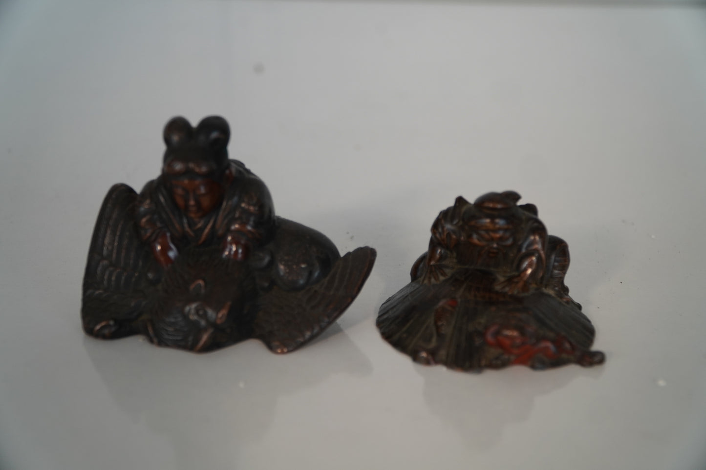 Pair of Vintage Japanese Bronze Figurines with Mythical Themes