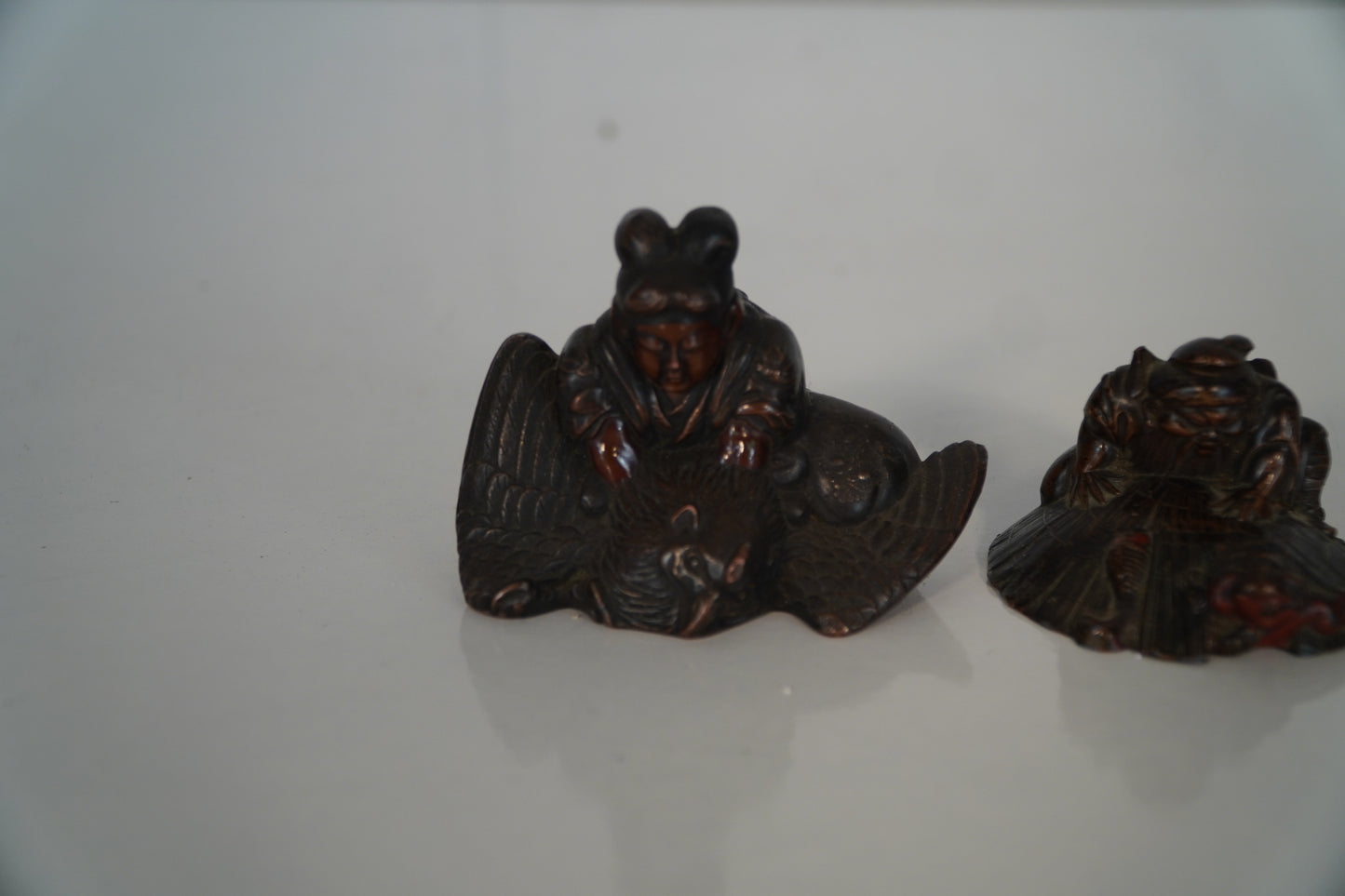 Pair of Vintage Japanese Bronze Figurines with Mythical Themes