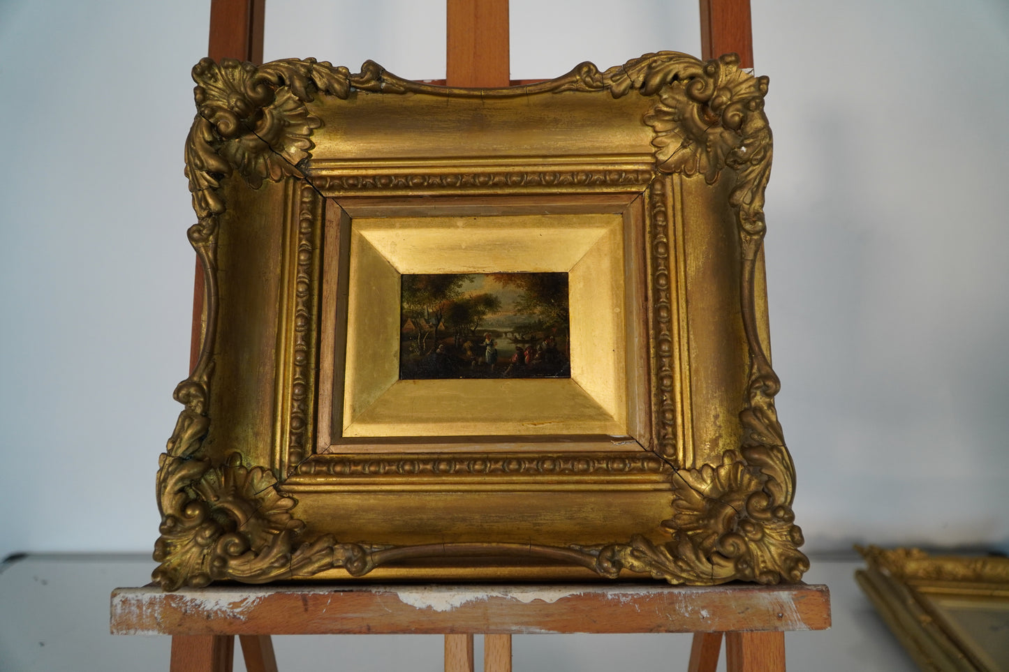 Antique Framed Oil Painting of "Peasants Dancing" in Ornate Gilt Frame by David teniers