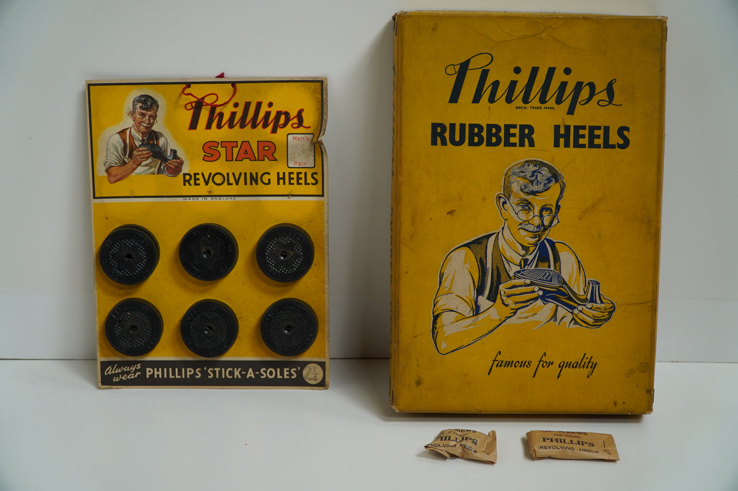 Vintage Phillips Rubber Heels Display Pack and Revolving Heels Box – Mid-20th Century