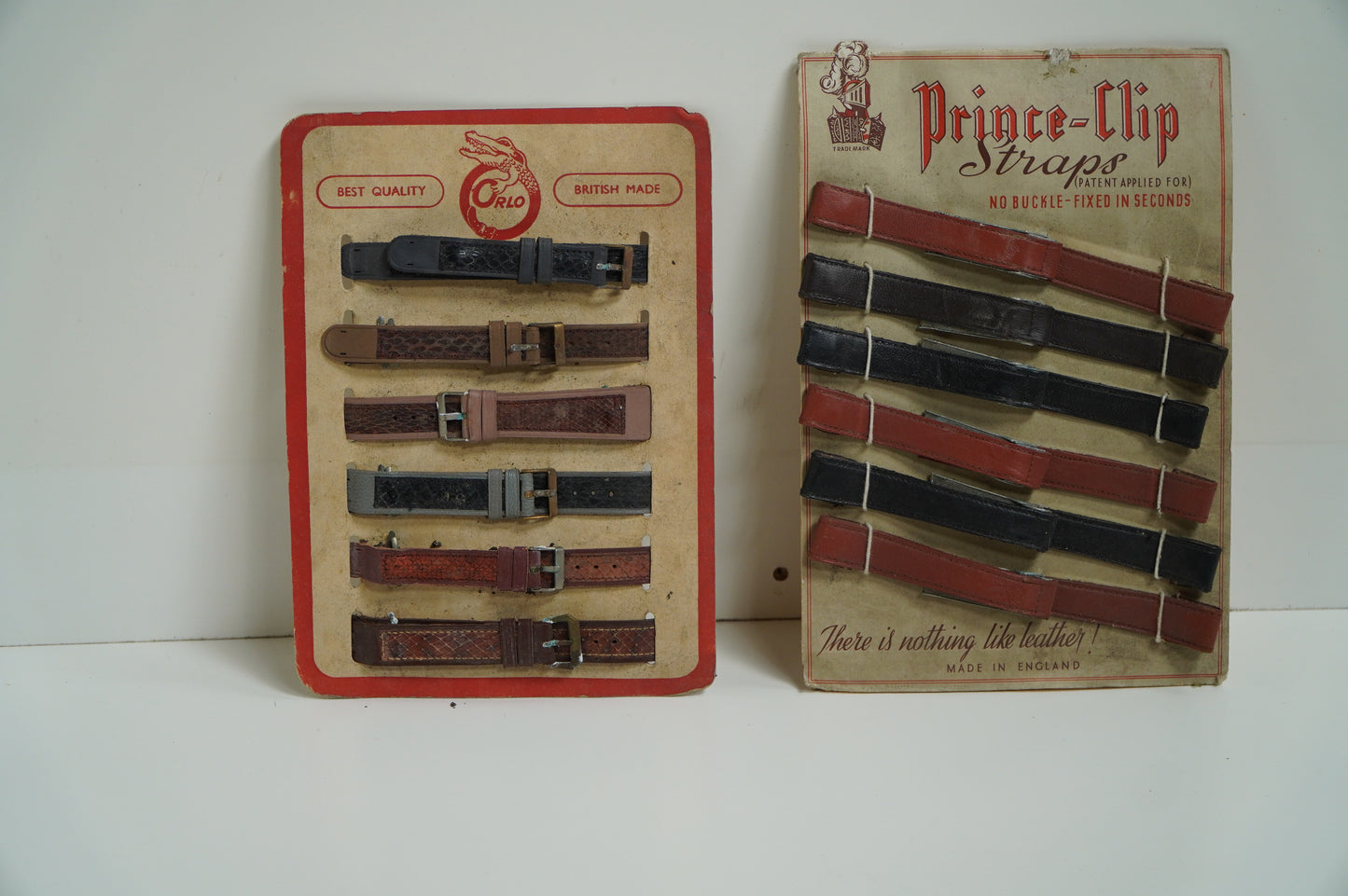 Vintage Orlo & Prince-Clip Leather Watch Strap Display Cards - Mid-Century British Made