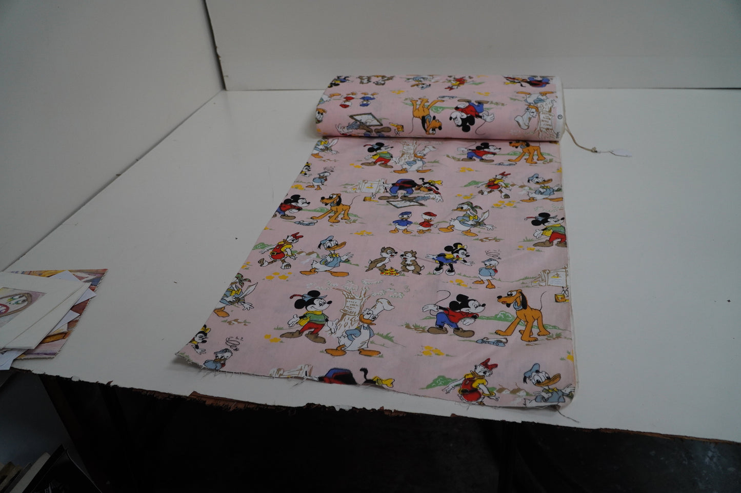 Vintage Disney Character Fabric Roll - Featuring Mickey Mouse, Donald Duck, and Friends