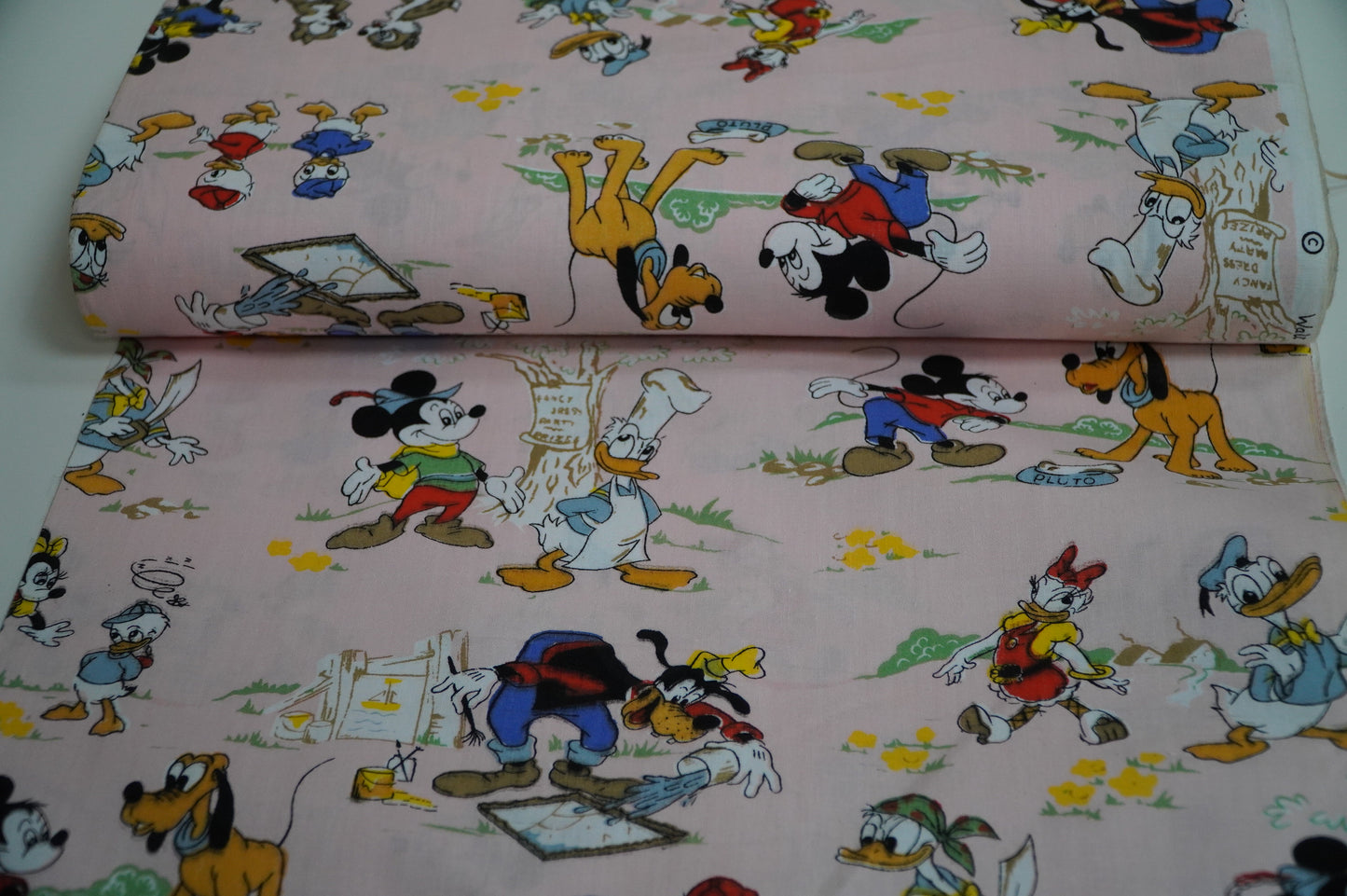 Vintage Disney Character Fabric Roll - Featuring Mickey Mouse, Donald Duck, and Friends