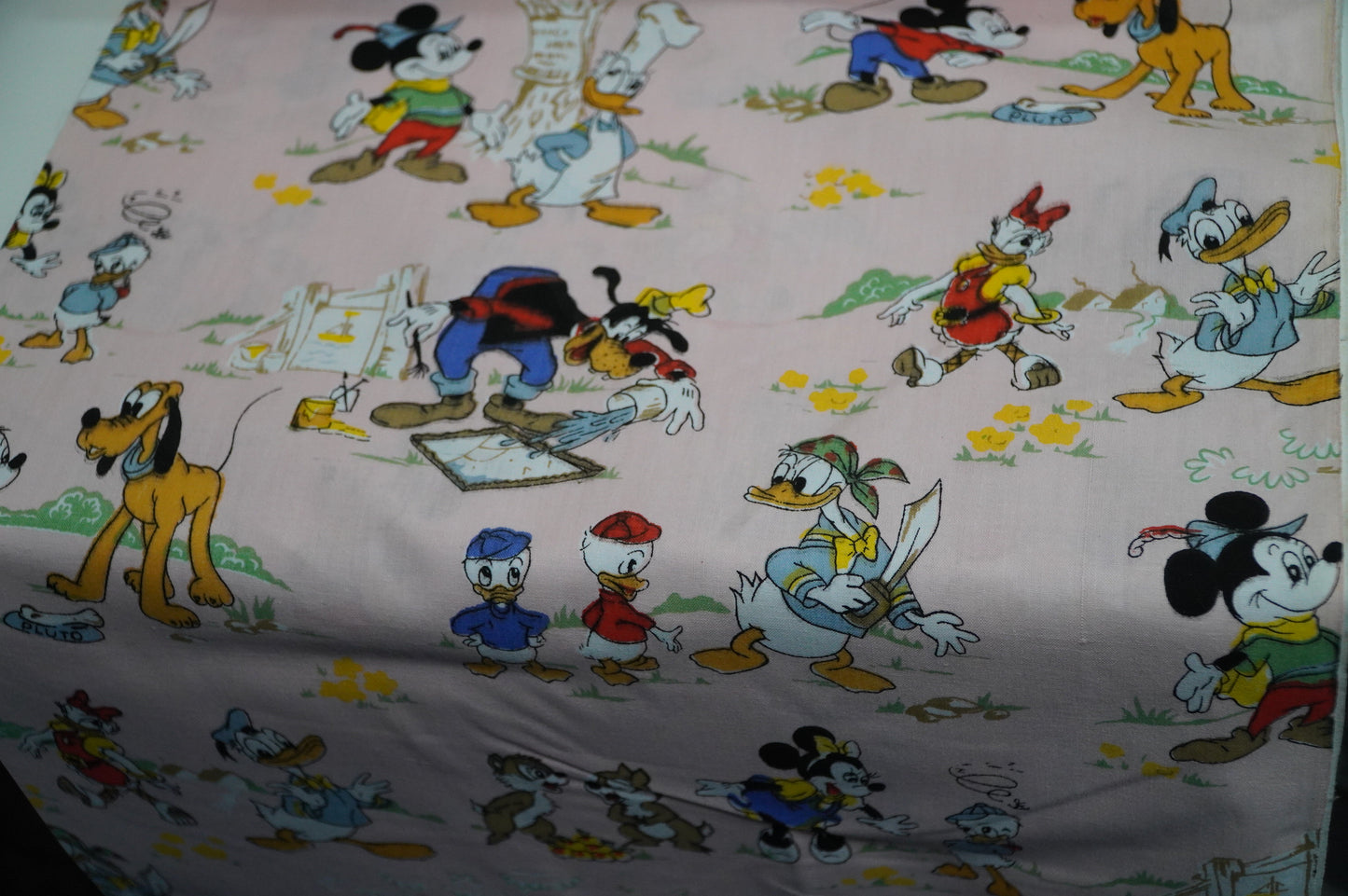 Vintage Disney Character Fabric Roll - Featuring Mickey Mouse, Donald Duck, and Friends