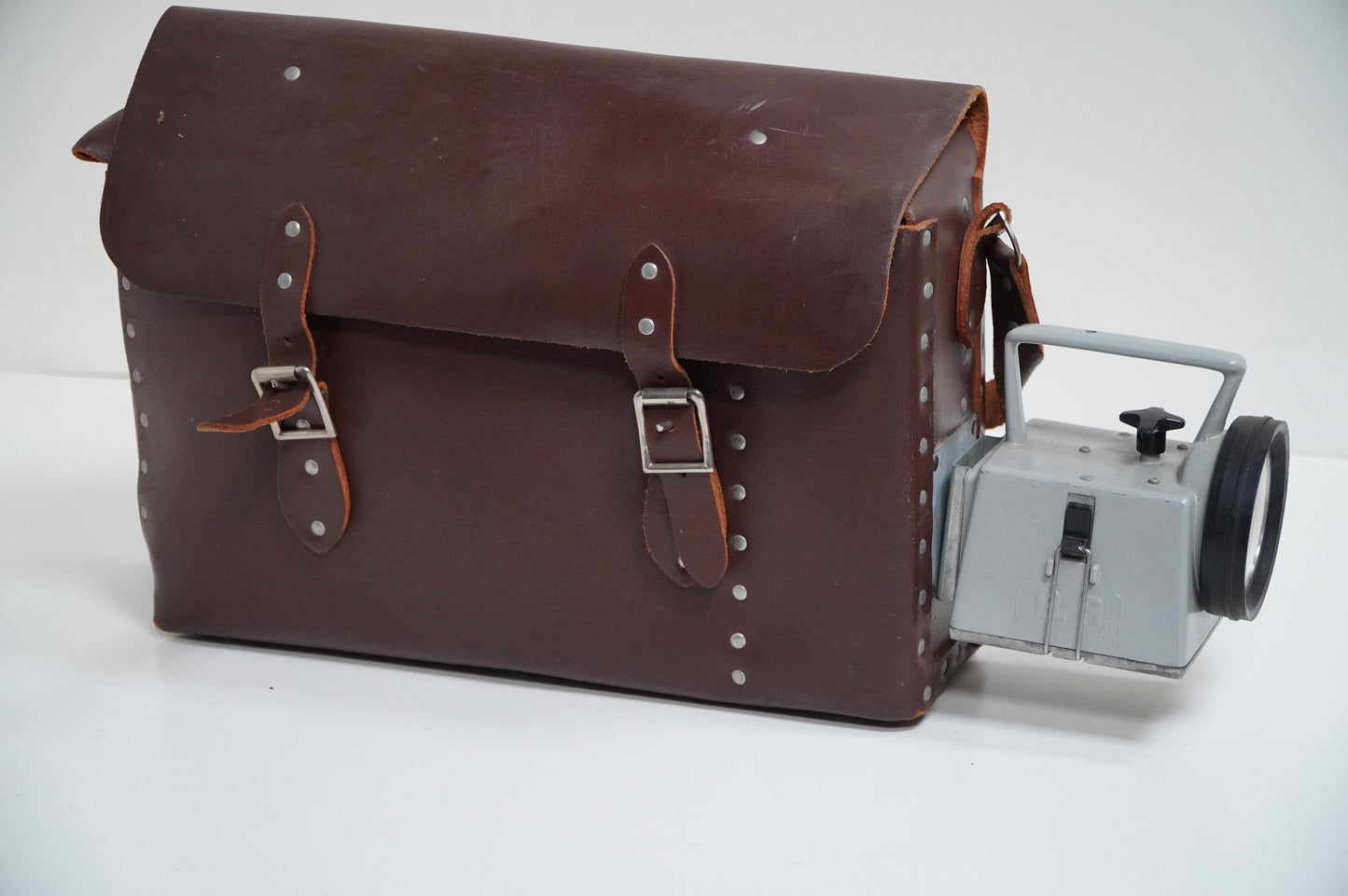 Vintage British Rail Leather Case with Attached Signal Lamp - Mid-Century Railway Equipment