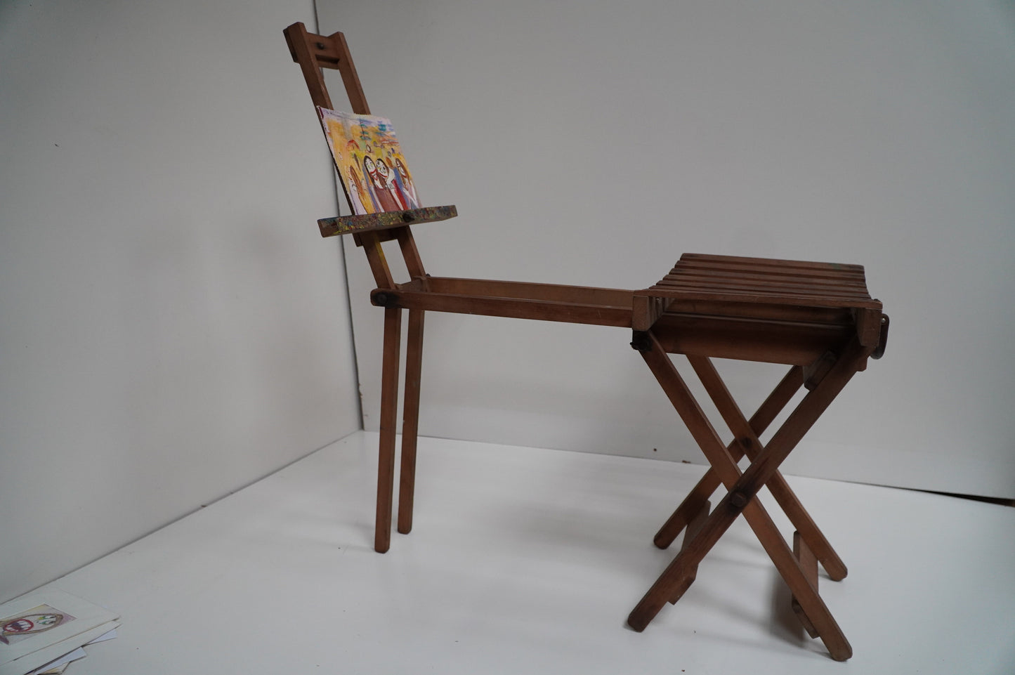 Antique Foldable Wooden Artist Easel - Portable & Collapsible Vintage Painting Stand