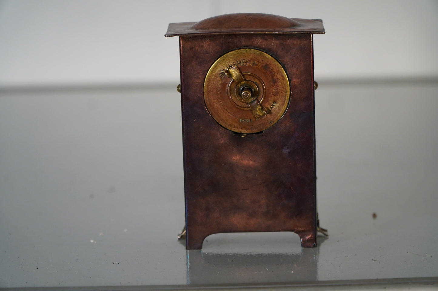 Copper and Silver Mantel Clock with Decorative Relief Panel - 1900's