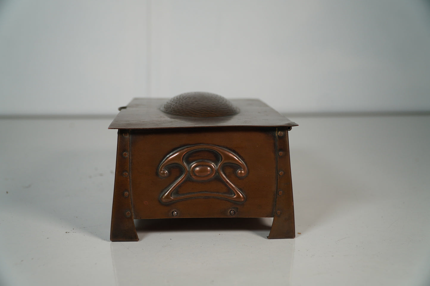 Arts and Crafts Era Copper Trinket Box with Turquoise Inlay