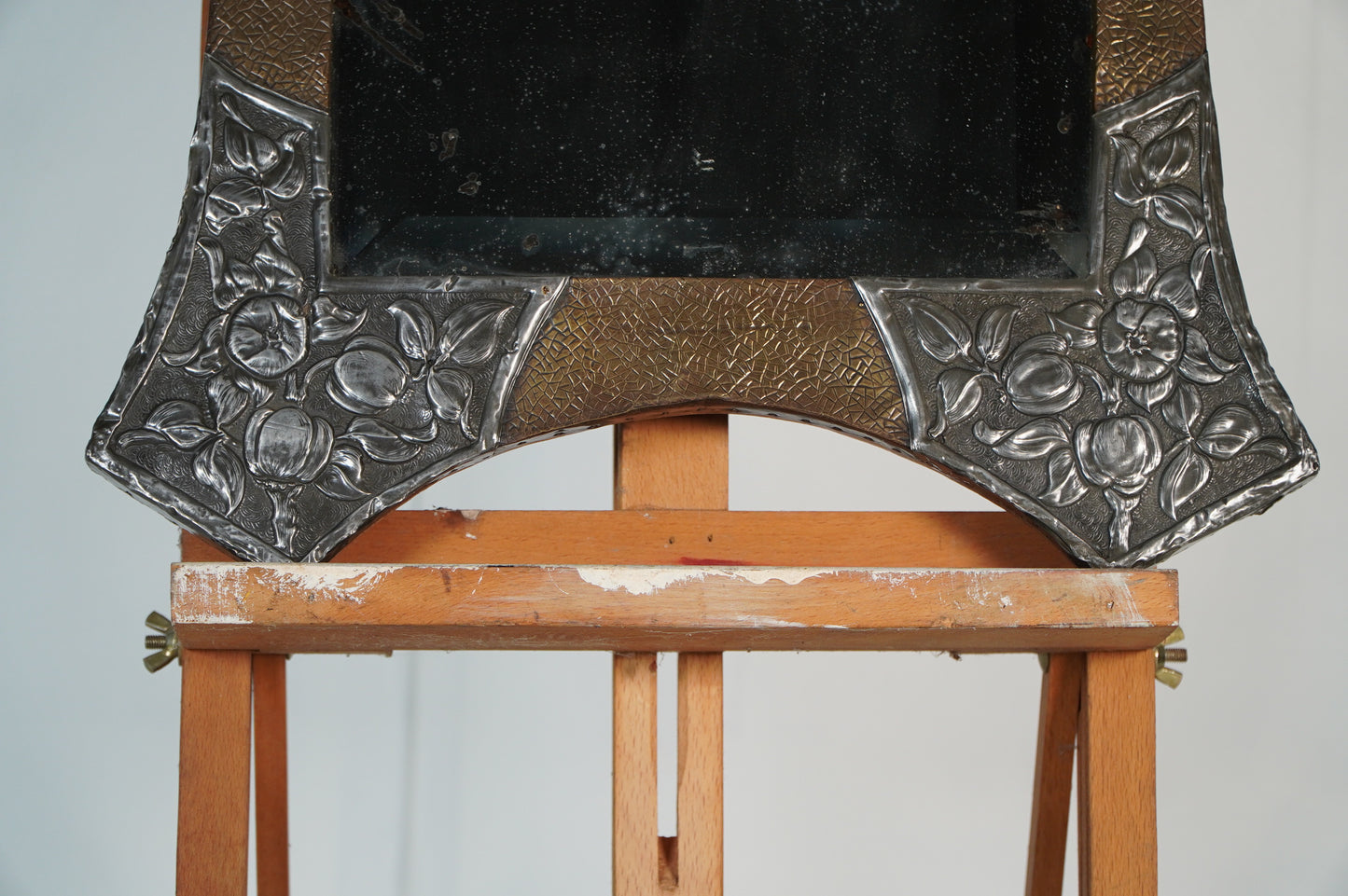 glasgow school Nouveau Mirror with Embossed Metal Frame and Peacock Feather Design