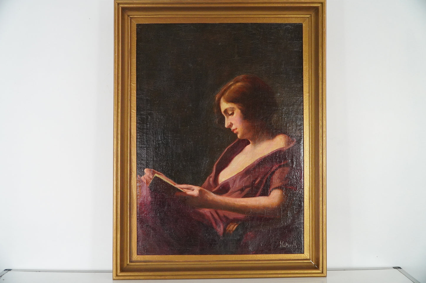 Antique Oil Painting of a Woman Reading by Y. Gautier - Circa Early 20th Century