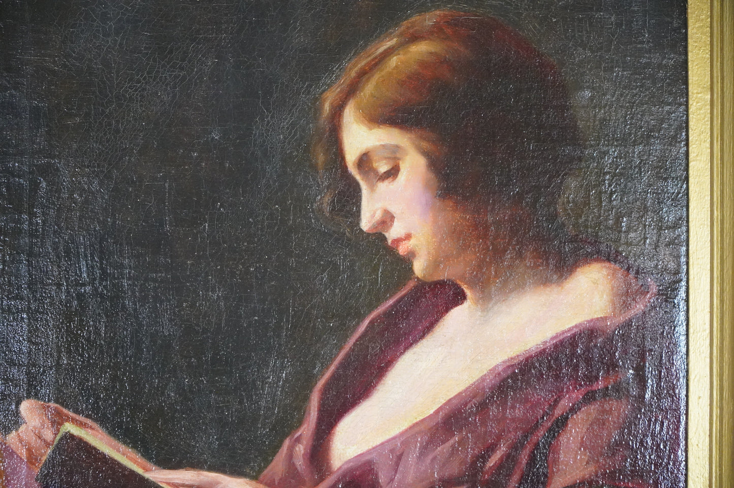 Antique Oil Painting of a Woman Reading by Y. Gautier - Circa Early 20th Century