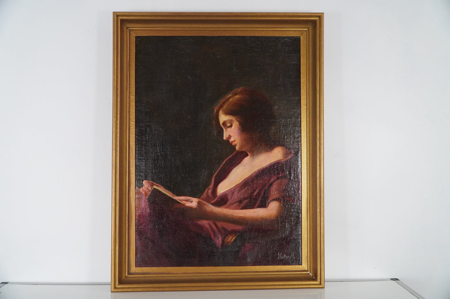 Antique Oil Painting of a Woman Reading by Y. Gautier - Circa Early 20th Century