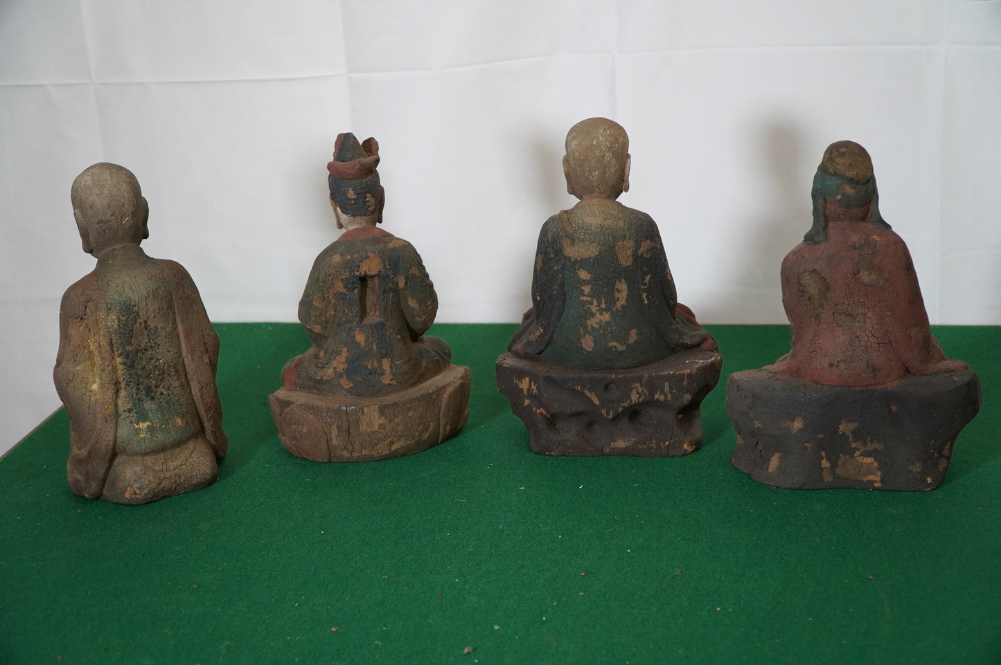 Antique Buddhist Wooden Statues Collection – Set of 4 Hand-Carved Monks