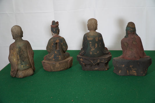 Antique Buddhist Wooden Statues Collection – Set of 4 Hand-Carved Monks